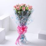 FlowerAura Fresh Flower Bouquet Gift Pink Fresh Live Roses With Wrap Paper Flowers Bouquet Valentine's Day Gift's For Girlfriend Boyfriend Wife & Husband Anniversary (Set 50 Pink) (Same Day Delivery)