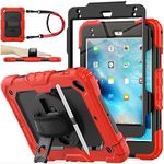 SEYMAC stock Case for iPad Mini 5th/4th Generation 7.9'', Full-body Protective Case with Screen Protector, Pencil Holder, 360° Rotating Stand & Hand Strap for iPad Mini 5/ Mini 4, Red