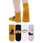 Century Star Womens Fuzzy Fluffy Cozy Warm Super Soft Slipper Socks Microfiber 3-8 Pairs Home Socks For Christmas, 4 Pairs Halloween Pattern, One Size