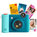 KODAK Smile+ 2-in-1 Digital Instant Camera & Wireless Bluetooth Photo Printer, 10MP, Special-Effect Rotating Lens, Zink 2x3" (5.1x7.5 cm) Sticky-Back Photos, Print via App from Smart Devices, Blue