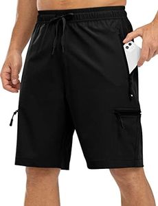 Rdruko Men's Hiking Shorts Quick Dry Lightweight Outdoor Sports Shorts with 5 Pockets Travel Fishing Work,Black,L