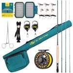 SF 6WT 9FT Fly Fishing Rod Combo Starter Kit - 4 Piece Semi Gloss Green Jade Finish, 24T Carbon Fiber Trout Travel Rod with Reel, Case, Box, Flies, Tapered Leader, Knot Tying Tools