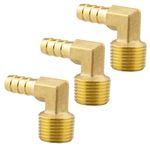 (3-PCS) 90 Degree Brass Pipe Fitting,3/8" Barb x 3/8" NPT Male Adapter,Brass Hose Barbed Elbow Fitting 90 Degree Elbow Adapter