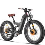 FREESKY WARRIOR PRO Electric Bike for Adults, Electric Mountain Bike Ful Suspension, 26inch Fat Tire Dual Motor Ebike, Mountain Ebike Black