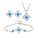 TOEECY Four Leaf Clover Jewellery Set For Women Good Luck Pendant Necklace Bracelet Stud Earrings Sets With Cubic Zirconia Clover Jewellery Sets Gift Blue