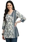 Meesan Women's Beautiful Grey Cotton Printed Smart Casual Tunics for Office & Casual Wear