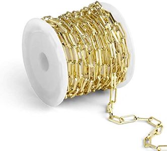 ALEXCRAFT 12 Feet 14K Dainty Gold Plated Brass Paperclip Chain Link Necklace Bulk for Jewelry Making
