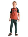 U.S. POLO ASSN. Boy's Letter Print Regular Fit T-Shirt (LKE01-PL_Brick Red-Green