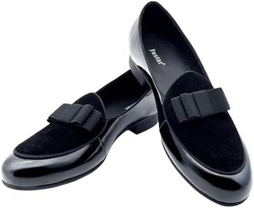 Justar Men's Leather Loafers Formal Dress Shoes Banquet with Bowtie Flats Slip-On Smoking Slippers Black Brown (8 M US, Black)