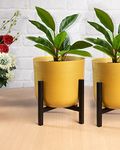 Homesake® Mid Century Plant Stand with Pot Included 8 Inch Large Metal Planter Pot with Stand, (Pack of 2)