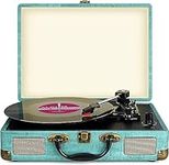 Vinyl Record Player Belt-Drive 3-Speed,Vintage Record Player,Portable Bluetooth Turntable with Built-in Stereo Speakers, Supports RCA Output, Aux input,Headphone Jack,Suitcase design