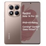 Redmi Note 14 Pro 5G Champagne Gold 8GB RAM 256GB Storage|50 MP Sony Camera Setup|Corning Gorilla Glass Victus 2 | 1.5K 3D Curved AMOLED | Mediatek Dimensity 7300- Ultra | IP68 IP69