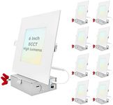 LUXRITE 6 Inch Ultra Thin LED Square Recessed Lighting with J-Box, 15W, 5 Color Selectable 2700K-5000K, 1400 Lumens, Dimmable LED Wafer Lights, High Output, Wet Rated, IC Rated, Energy Star (8 Pack)