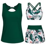 Plus Size Tankini，3 Piece Tankini Swimsuit for Women Swimwear Tank Top with Bikini Sets Swim Shorts