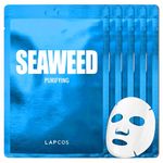 LAPCOS K Beauty Seaweed Sheet Mask - Purifying & Hydrating Face Masks with Hyaluronic Acid & Squalane for Dull, Dry Skin & Uneven Texture - Highly Breathable Lyocell Sheet Korean Skin Care (Pack of 5)