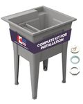 24” Utility Sinks for Laundry Room, Garage, Garden, Basement – Noah William Home Indoor and Outdoor Polypropylene Basement Wash Tub - No Plastic Faucet Included (Grey)