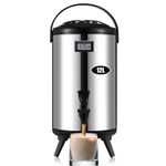 Stainless Steel Insulated Beverage Dispenser Hot Beverage Dispenser Cold and Hot Drink Dispenser with Thermometer, 12L/3.2Gal for Hot Tea&Coffee, Cold Milk, Water,Juice, °C display