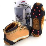 Winter Wise 10-STUD Ice Snow Grips, Anti Slip Winter Ice Grippers Universal Slip-on Stretch Fit Snow & Ice Spikes Traction Cleats Crampons (Medium)