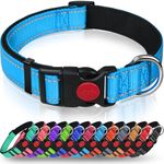 Taglory Reflective Nylon Dog Collar with Safety Buckle, Adjustable Pet Collars with Soft Neoprene Padding for Small Dogs, Sky Blue