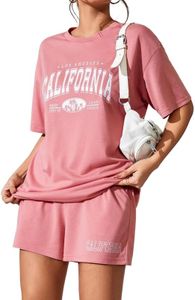 KSHS Women's Peach Cotton Printed Relaxed Night Suit Set Of Top & Shorts, Small