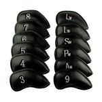 Golf Iron Head Covers Numbers Synthetic Leather Headcover Deluxe Value 12 Pcs Set, Golf Iron Headcovers Protector for Club Mens Protable Fit All Brands (Black)