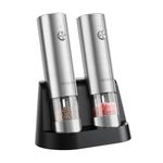 CIRCLE JOY Electric Salt and Pepper Grinder Set, Automatic Spice Grinder Pepper Mills with Portable Dual Charging Station, White Led Light and Adjustable Coarseness