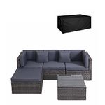 Panana Rattan Garden Furniture Set Sectional Modular Combination 4 Seater Patio Sofa Chair Table with Furniture Cover for Outdoor Backyard Poolside Mixed Grey Wicker with Grey Cushions