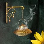 Netboon Handcraft Home Décor Wall Hanging Incense Holder| Brass Metal Dhoop Burner|Tealight Candle Holder | Incense Burner Pooja Item | Dhoop Batti Stand