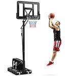 GYMAX Basketball Hoop, Grip-and-Pull 8-10 Ft Height Adjustable Basketball Goal with 44" Shatterproof Backboard, 18’’ Solid Metal Rim & Extra Weight Bag, Outdoor Basketball System for Kids Teens Adults