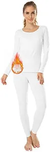 MANCYFIT Thermal Underwear for Women Long Johns Set Fleece Lined Ultra Soft Scoop Neck White X-Small