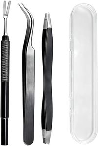 BVQWO Tick Removal Tool,Tick Remover for Dogs,Premium Tick Twister Stainless Steel 3 PCS -Tick Tweezers/Tick Fork/Handy Tin with Case -Safe for Human & Pets (Black)