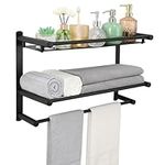 BONVIDA 3-Tier Bathroom Towel Rack with Towel Bar, Wall Mounted Bathroom Storage Floating Shelf, Stainless Steel Matte Black Finish, 22.8 Inch