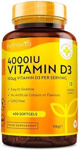 Vitamin D3 4000 iu - 400 High Strength Easy to Swallow Premium Softgels - Over A Year's Supply - Max Strength Vitamin D3 Cholecalciferol Supplement - Manufactured in The UK by Nutravita