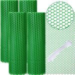 Landical Plastic Chicken Wire Fencing Mesh 15.7 in x 10 ft Each Plastic Mesh Fence with Zip Ties Hexagonal Poultry Netting Garden Fencing Cat Fencing and Bird Netting(Green, 4 Rolls)