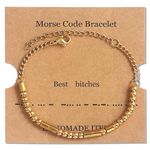 Morse Code Bracelets for Women, Friendships Inspirational gifts for Women Mom Wife Female Best Friend Sister Grandma (Best Bitch Gold No Diamond)