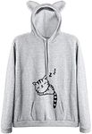 Cute Women Teen Girls Hoodies,Women Autumn Long Sleeve Cat Printing Hooded Drawstring Sweatshirt Blouse Tops (Grey,XXS)