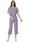Leriya Fashion Women Co Ord Set | Ribbed Pajama Set | Casual Wear Pant Top Set | Fancy Co-Ord Set | Pack of 2 | Drop Shoulder Knit Top & Capris Pants Set | Full Pair Set | (Large, Purple)