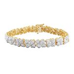 18k Yellow Gold Plated Sterling Silver Genuine Diamond Hearts Bracelet (1/10 cttw, I-J Color, I2-I3 Clarity), 7.25"