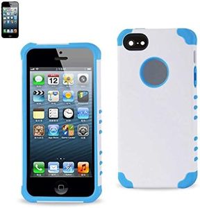 Reiko SLCPC20-iPhone5WHBL Protector Cover Smooth PC/Rough TPU for iPhone 5 - Retail Packaging - White/Blue