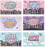 24 Pink Superhero Thank You Cards With Envelopes, Girls Kid Birthday Party or Adult Comic Bam Pow Gratitude Supplies For Grad, Baby or Bridal Wedding Shower, Boy Children or Woman Hero Stationery