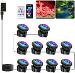 T-SUN Submersible Pond Lights,APP and Remote Control LED Pond Lights Color Changing Underwater Fountain Pond Light Outdoor IP68 Waterproof Fish Tank Light for Pool Aquarium Tank (10-Head)