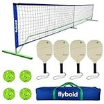 flybold Pickleball Set With Net |Portable Set with 4 Paddles| Net Regulation Size Equipment Lightweight Sturdy Interlocking Metal Posts with Carrying Bag for Indoor Outdoor Game| Full Court Size- 22ft