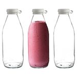 Argon Tableware Tallo Glass Bottles - Large Fridge Storage Serving Carafe Decanter for Water, Juice - 1 Litre - Pack of 3