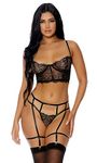 Forplay Womens Blooming Beauty Lingerie Set, Black, Small