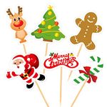 FEPITO 60 Pieces Christmas Cupcake Toppers Picks Merry Christmas Toothpick Flags for Christmas Cake Decorations Christmas Party Holiday Supplies