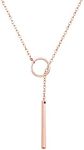 Simple Circle with Bar Y Necklace,Dainty Minimalist Circle Bar Lariat Necklace for Women Girls (Rose Gold)