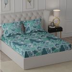 Cloth Fusion 150 GSM Glace Cotton King Size Bedsheet for Double Bed with 2 Pillow Covers (Teal Paisley)