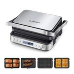AMZCHEF 4-in-1 Electric Grill, Panini Press Grill, Waffle&Sandwich Toaster, Opens 180° with 4 Non-stick Coated Plates, Adjustable Temperature, LED Indicator, Cool Touch Handle, 2000W - Silver