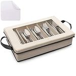 NUNEZRO Silverware Storage Case - Sterling Silver Flatware Organizer Box with Adjustable Dividers and Removable Lid - Complete with Microfiber Cloth