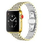 Juntan Compatible with Apple Watch 41mm 40mm 38mm Silver Gold Metal Watch Strap Stainless Steel Bracelet Women Men Compatible with iWatch Series 7 6 5 4 3 2 1 Apple Watch SE Sport